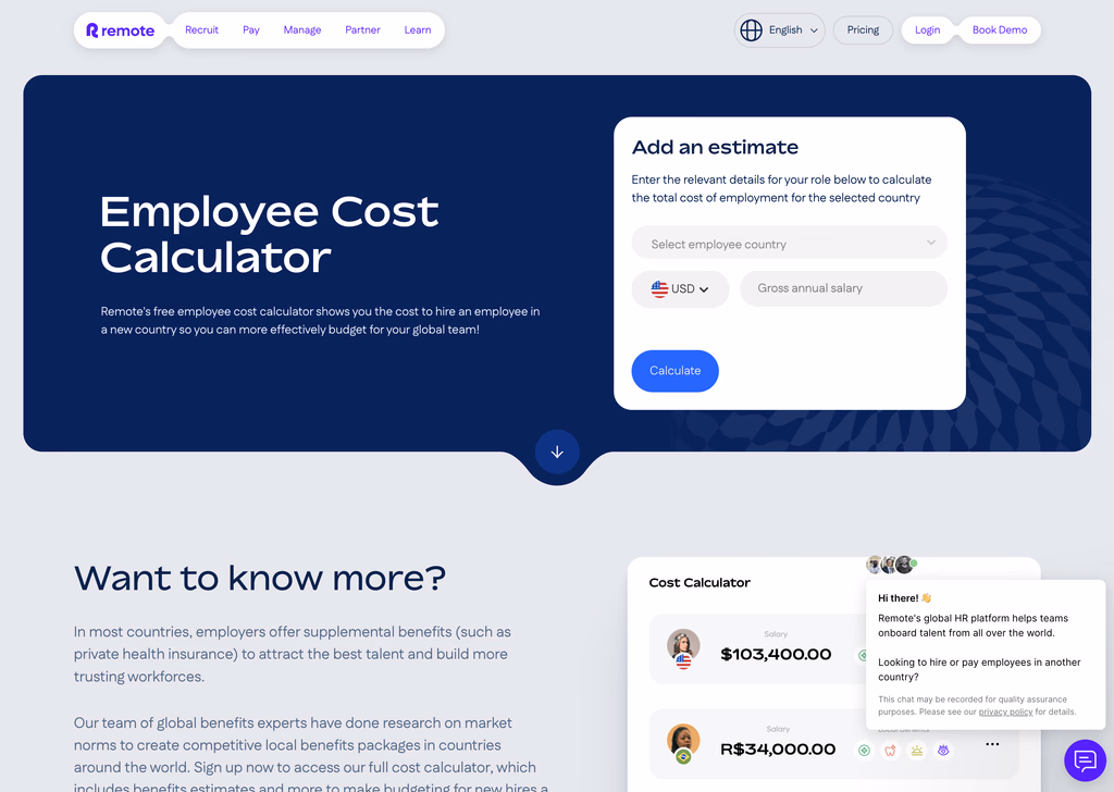 Remote public cost calculator interface