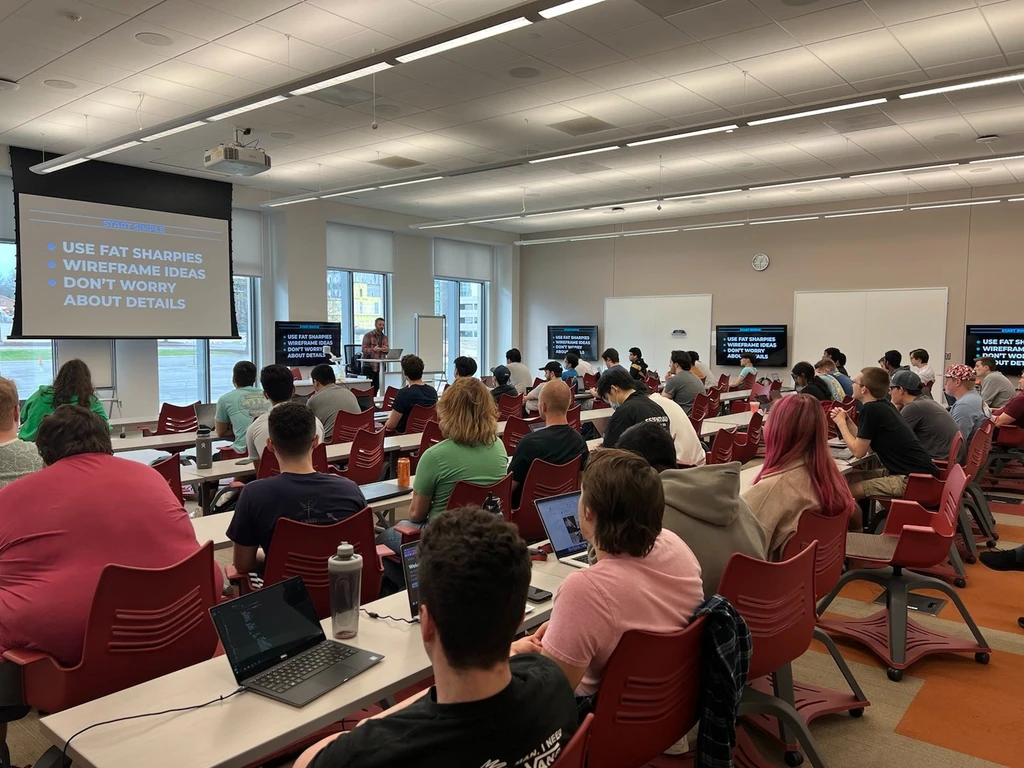 Kevin guest lecturing in a university classroom